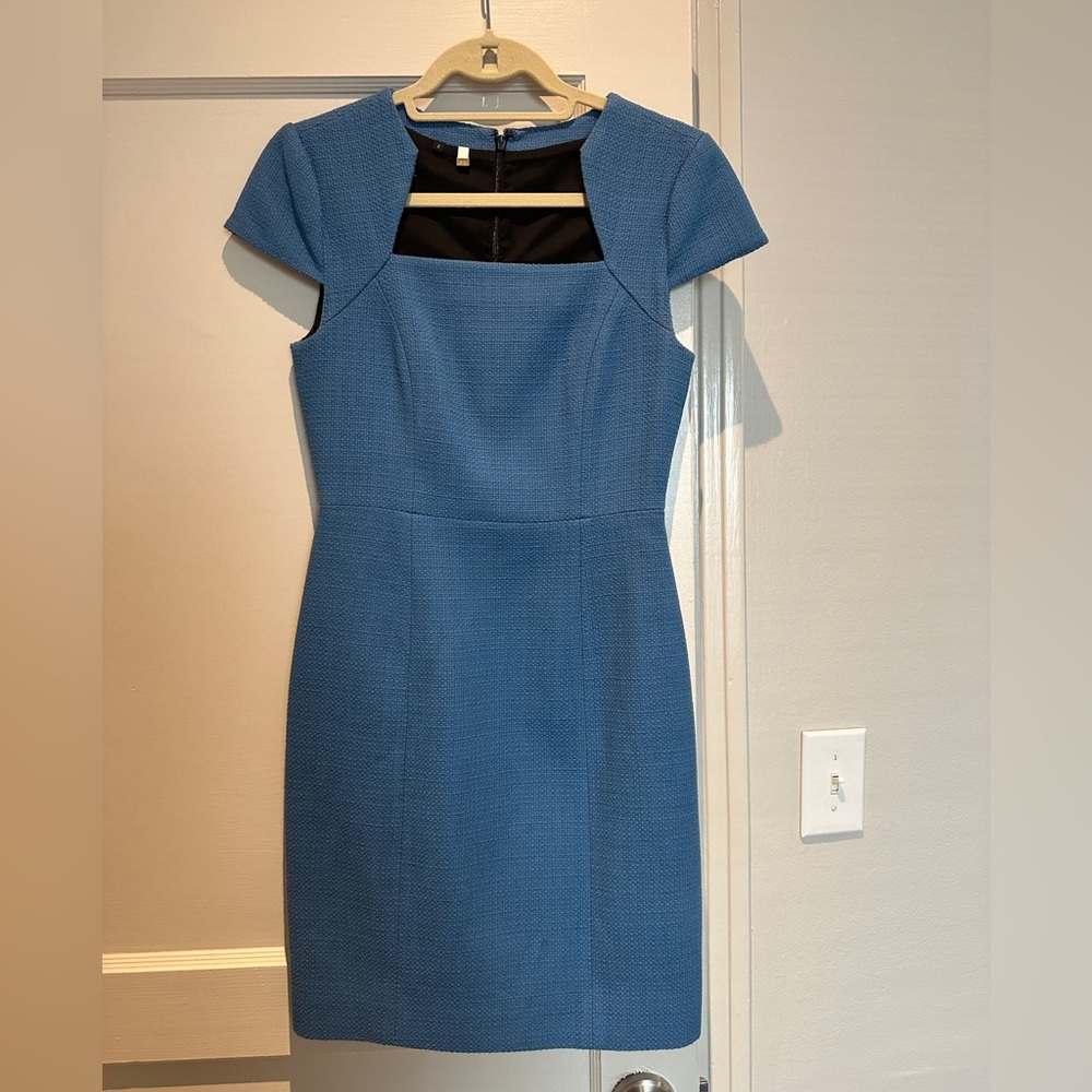 Blue Tweed Dress with Cap Sleeves
